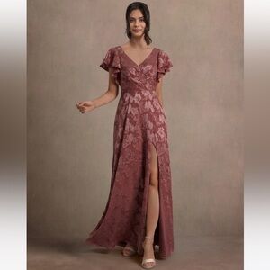 Azazie Taleen Vintage Rose Maxi Dress Floral Jacquard V-Neck size 14 NWT